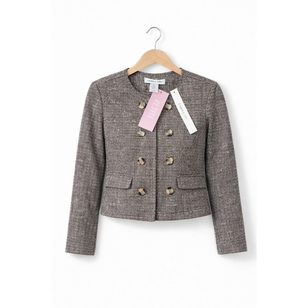 Carole Wren Petite Cropped Jacket Women PM‎ Tweed Double Breasted Lined NWT